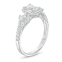 1.5 CT Emerald & Princess Cut Diamond Halo Engagement Ring 14k White Gold Over