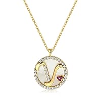 V Necklace,Initial Alphabet Necklace,Necklaces for Women,Sterling silver necklace,Colored zircon,Letter round Pendant,black onyx stone Pendant,gift box,fairy tales,Monogram 26 Capital A-Z,18K gold plated,for Teen Girls