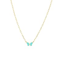 14k Yellow Gold 0.015 Dwt Dialight Blue Butterfly Angel Wings Necklace 18 Inch Jewelry for Women