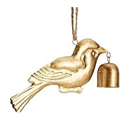 Pottery Barn Bird with Bells Gold Christmas Ornament
