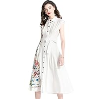 Women Summer Elegant Casual Dress Shirt Long White Cocktail Party Robe Vintage Office Dresses