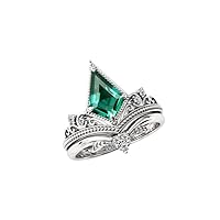 Vintage Kite Shape 1 CT Emerald Engagement Ring 925 Silver/10K/14K/18K Solid Gold Green Gemstone Wedding Ring Set Antique Leaf Wedding Band Art Deco Anniversary