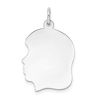 Solid 14k White Gold Plain Medium.011 Depth Facing Left Girl Customize Personalize Engravable Charm Pendant Jewelry Gifts For Women or Men (Length 1.05