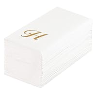 Restaurantware Luxenap 15.8 X 7.9 Inch Linen-Feel Guest Towels 50 Lettered Hand Towels - Gold Letter 'H' Cursive Font White Paper Dinner Napkins airlaid For Restrooms And Tables
