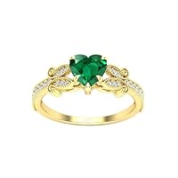 1.5 CT Art Deco Heart Shaped Emerald Engagement Ring 18K Rose Gold Emerald Antique Wedding Ring Unique Leaf Style Ring Heart Shape Engagement Ring