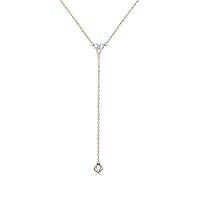 espere Womens Sterling Silver Dainty CZ Lariat Necklace Triple CZ Cluster Y-Shaped Necklace