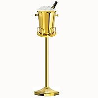 Champagne Ice Bucket with Stand,Wine Ice Bucket with Stand 201 Stainless Steel 5L Standing Ice Bucket 12Lb Hammered Tall Ice Bucket Stand for Party Bar Ktv Wedding Club Bbq Home (3Ft,Gold)