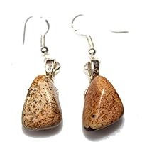 Tiny Picture Jasper Stone Sterling Silver Earrings