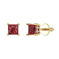 1.44cttw Princess Cut Solitaire unique jewelry Natural Scarlet Red Garnet Designer Stud Earrings 14k Yellow Gold Screw Back
