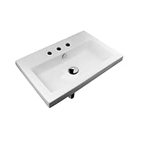 4001011-Three Hole Series 40 Rectangular Ceramic Self Rimming/Wall Mounted Bathroom Sink, White