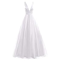 Women's Deep V Tulle Prom Dress Backless Gown Evening Dress Sleeveless