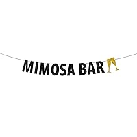 Mimosa Bar Banner Black Glitter, Bridal Shower/Bubbly Bar/Champagne Brunch/Baby Shower/Wedding/Engagement/Birthday/Graduation/Fiesta Party Decorations