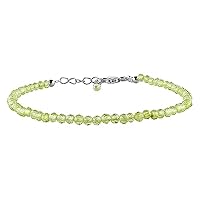 Natural Peridot 3mm Round Shape Faceted Cut Gemstone Beads 7 Inch Adjustable Silver Plated Clasp Bracelet For Men, Women. Natural Gemstone Stacking Bracelet. | Lcbr_05043