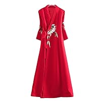 Autumn Winter Chinese Style Hanfu for Women Elegant Embroidery Crane Lady Belt Christmas Dress Female