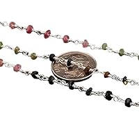 Kashish Gems & Jewels 5 FEET Multi Tourmaline Rosary Style Beaded Chain - Multi Tourmaline Beads wire wrapped 925 Silver Plated chain