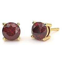 Lab-Created Ruby 5mm Round Stud Earrings in 14k Yellow Gold