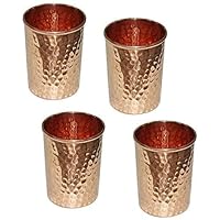Set of 4 Authentic Hammered Copper Drinking Glasses Tumblers, Aesthetic Vintage Design, Carry-Friendly Copper Glasses With Large Water Holding Capacity