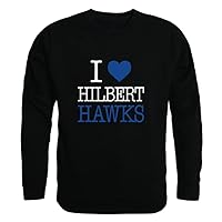 W Republic I Love Hilbert College Hawks Fleece Crewneck Pullover Sweatshirt Black Large