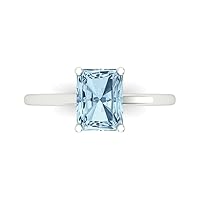 Clara Pucci 1.95ct Emerald Cut Solitaire Natural Light Sea Blue Aquamarine 4-Prong Classic Statement Ring 14k White Gold for Women