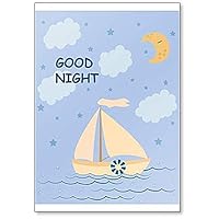 the Boat Sails on the Night Sea. Poster for Children. Illustration, Eps Fridge Magnet