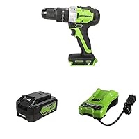 Greenworks 24V Brushless 1/2-Inch Hammer Drill, 4.0Ah (USB Hub) Battery and Charger Included