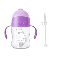 Evorie Tritan Weighted Straw Sippy Cup with Handles for Baby and Toddlers 6 months, incl 1 replacement straw pack (Ube)