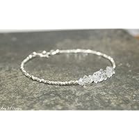Herkimer Diamond Bracelet, Hill Tribe Beads, Pure Silver, Quartz Crystal, April Birthstone, Herkimer Diamond Jewelry 6mm - 8mm by Gemswholesale