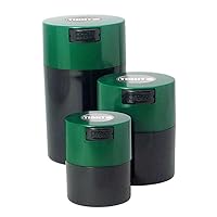 Tightvac Set of 3 - Patented Airtight Container | Multi-use Vacuum Container Works as Smell Proof Containers for Herbs and Dry Goods. Green Caps and Black Bodies