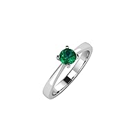 GEMHUB 0.5 Ct Round Cut Lab Created Grade AA Green Emerald Solitaire Bridal Anniversary Ring 14k White Gold Size 5 6 7 84