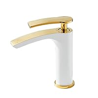 Faucets,Modern Bathroom Sink Faucet,Waterfall Single Handle Hole Sinks Faucets,Vanity Lavatory Water Tap,Bath Deck Mount Basin Hot and Cold Taps,Brass/White