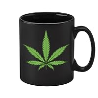 Printed Ceramic Coffee Mug | 330 ml | Best Gift for Loving Ones | Black Mug - Green Leave