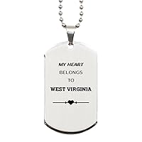 Proud West Virginia State Gifts, My heart belongs to West Virginia, Lovely Birthday West Virginia State Silver Dog Tag For Men Women