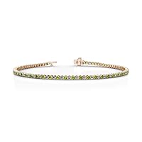 Round Peridot & Natural Diamond 1.7mm Tennis Bracelet 1.35 ctw 14K Rose Gold