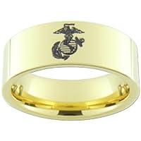 9mm Gold Tungsten Carbide USMC Marine Anchor Globe Eagle Rings (full and half sizes 5-15)