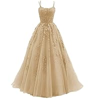 Women's Spaghetti Straps Bridesmaid Dresses Long Lace Appliques Maxi Prom Gown A Line