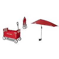 Radio Flyer 3-in-1 EZ Folding Wagon Ride On for Kids, Garden, & Cargo, Red Collapsible Wagon | Sport-Brella Versa-Brella 4-Way Swiveling Sun Umbrella