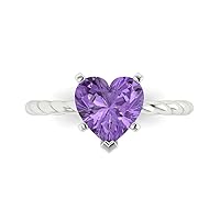 Clara Pucci 1.95 ct Heart Cut Solitaire Rope Twisted Knot Simulated Alexandrite Proposal Designer Anniversary Ring 14k White Gold