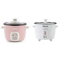 Aroma Housewares 4-Cups (Cooked) / 1Qt. Rice & Grain Cooker (ARC-302NGP), Pink & Aroma 6-cup (cooked) 1.5 Qt. One Touch Rice Cooker, White (ARC-363NG), 6 cup cooked/ 3 cup uncook/ 1.5 Qt.