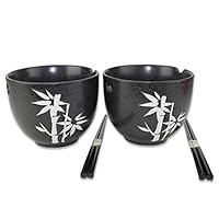 ラーメンボウル [Set of 2] Japanese Porcelain Ceramic Bowls w Chopsticks Ramen Soup Noodle Porridge Menudo Ramen Udon Pasta Cereal Ice cream Pho Rice Instant Noodle ~ We Pay Your Sales Tax (Bamboo)