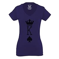 King Queen Couple Couples Gift her his mr ms Matching Valentines Wedding for Women V Neck Fitted T Shirt