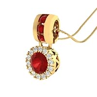 2.00 CT Round Cut Ruby and Diamond Halo Drop Pendant Necklace 14K Yellow Gold Over Sterling Silver