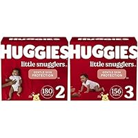 Baby Diapers Bundle: Huggies Little Snugglers Diapers Size 2 (12-18 lbs), 180ct & Size 3 (16-28 lbs), 156ct