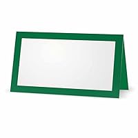 Green Place Cards - Flat or Tent - 10 or 50 Pack - White Blank Front with Solid Color Border - Placement Table Name Seating Stationery Party Supplies - Occasion or Dinner Event (10, Tent Style)