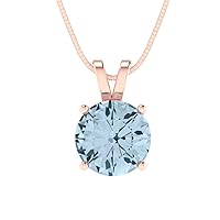 Clara Pucci 2.1 ct Round Cut Genuine Blue Simulated Diamond Solitaire Pendant Necklace With 16