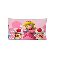 Franco Super Mario Princess Peach Kids Beauty Silky Satin Standard Pillowcase Cover 20x30 for Hair and Skin, (Official Licensed Product)