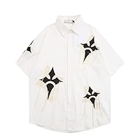 通用 Men's Shirts Short Sleeve Simple Style Star Patch Tassel Short Sleeve Loose Half Sleeve Shirt