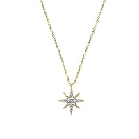 0.15 CT Round Cut Created Diamond Starburst Pendant Necklace 14k Yellow Gold Over
