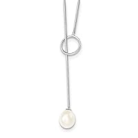 925 Sterling Silver Polished Adjustable 7 8mm White Freshwater Cultured Pearl Toggle Necklace 19.5 Inch Jewelry for Women