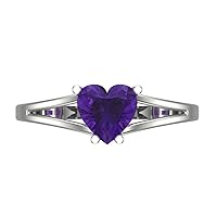 Clara Pucci 1.4ct Heart Cut Solitaire split shank Natural Amethyst Proposal Wedding Bridal Designer Anniversary Ring 14k White Gold