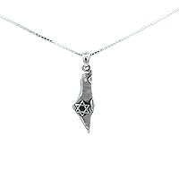 Map of Israel necklace with Star of David sterling silver pendant unisex women men Jewish Judaica with 18+2'' necklace